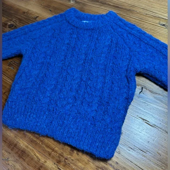 Zara Baby Boy Chunky Cable Knit Crew Neck Fisherman Sweater Blue 9-12 Month - Picture 4 of 8